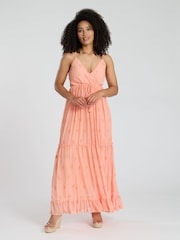 South Beach Coral Coral Sequin Detail Cami V-Neck Maxi Dress - Image 3 of 5
