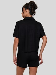 South Beach Black Linen Blend Tie Waist Utility Pocket Short - Image 2 of 5