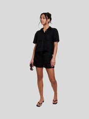 South Beach Black Linen Blend Tie Waist Utility Pocket Short - Image 3 of 5