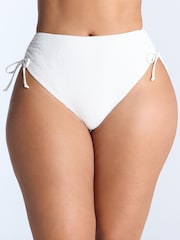 Boux Avenue Ibiza Texture Ruched High Waist White Bikini Briefs - Image 1 of 2