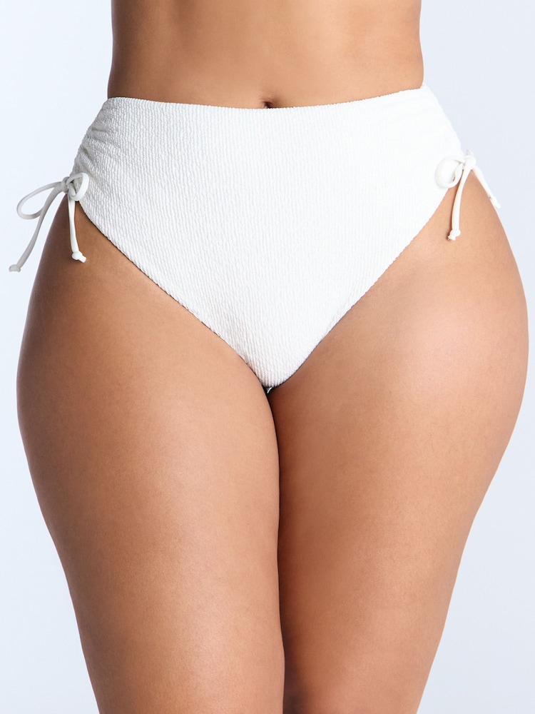 Boux Avenue Ibiza Texture Ruched High Waist White Bikini Briefs - Image 1 of 2