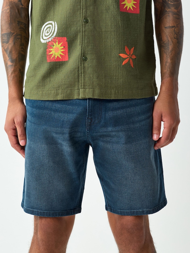 Steel Blue Straight Fit Stretch Denim Shorts - Image 1 of 6