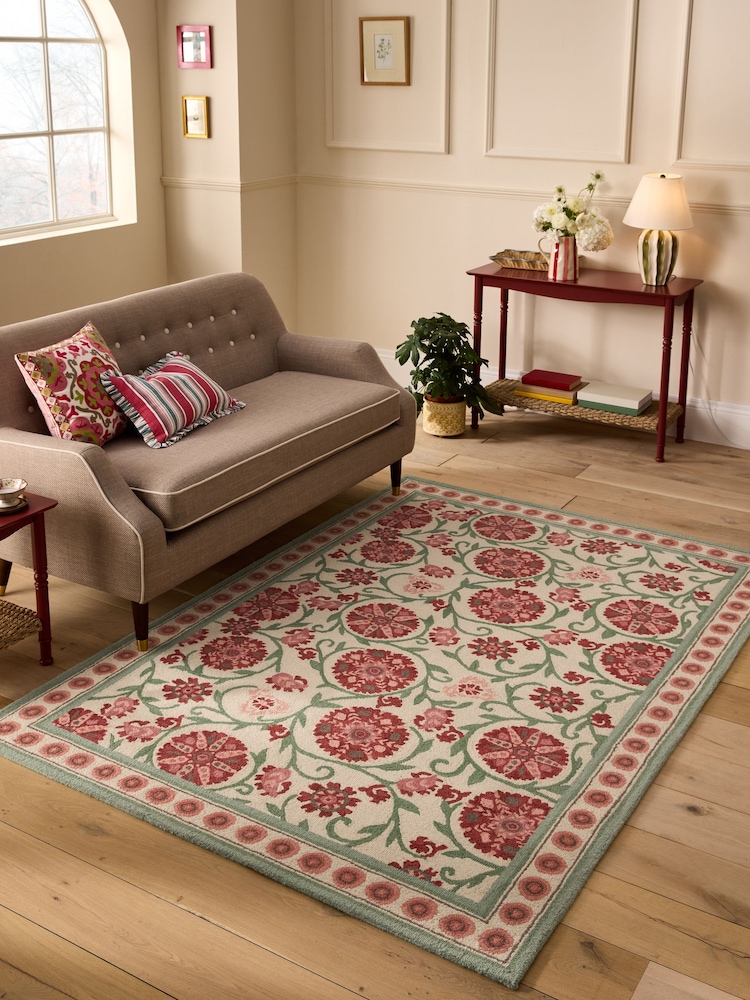 Nina Campbell Red Suzanni Floral Wool Tufted Rug - Image 1 of 5