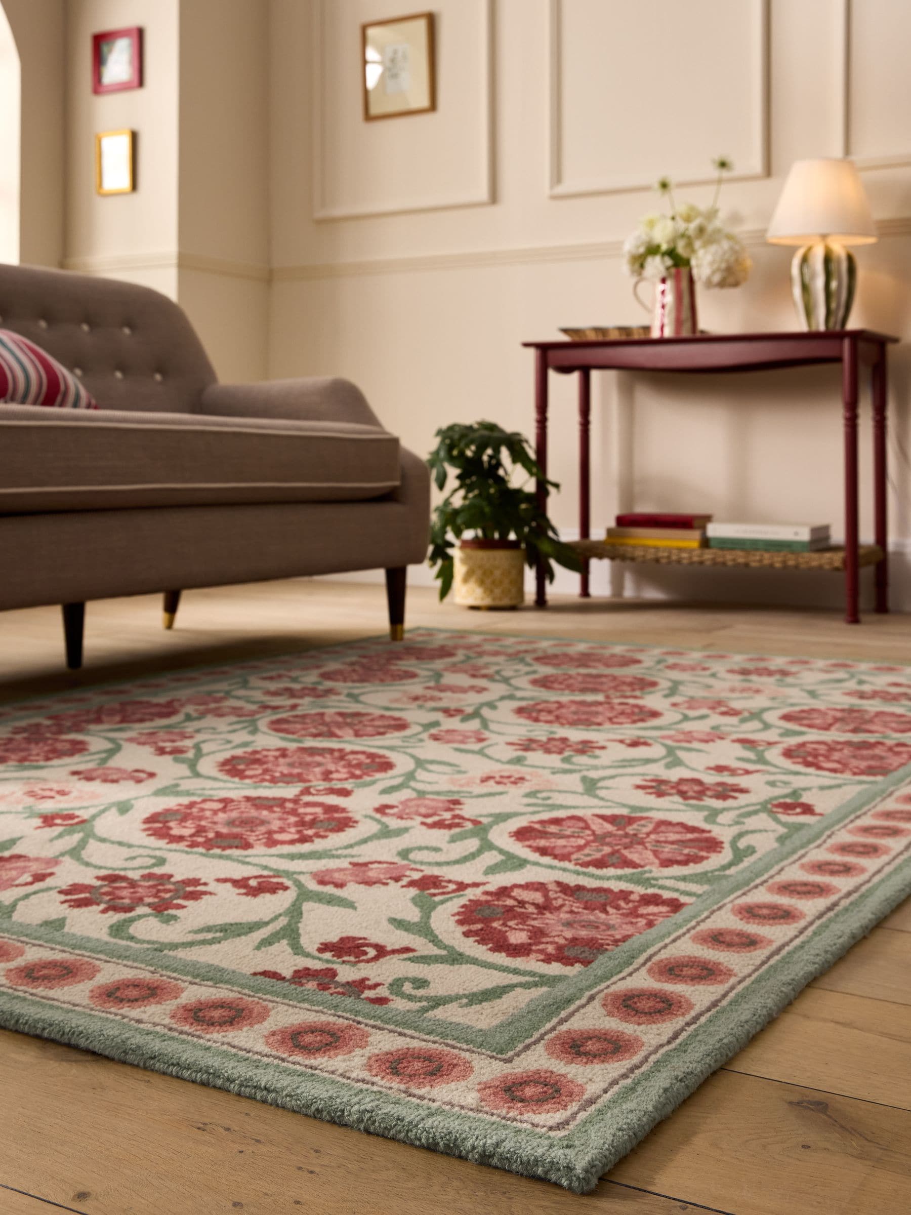 Buy Nina Campbell Red Suzanni Floral Wool Tufted Rug from the Next