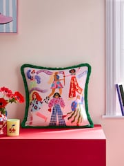 Eleanor Bowmer Pink Embroidered Velvet Cushion - Image 3 of 7