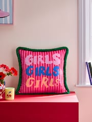 Eleanor Bowmer Pink Embroidered Velvet Cushion - Image 4 of 7