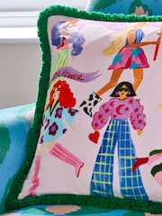 Eleanor Bowmer Pink Embroidered Velvet Cushion - Image 6 of 7