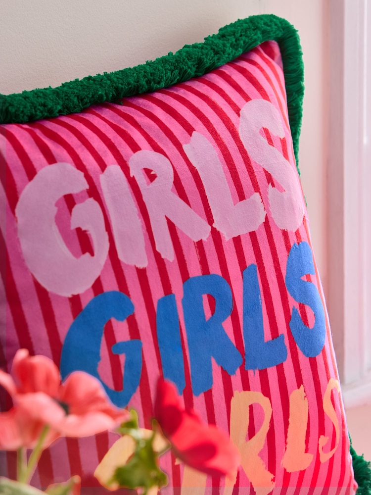 Eleanor Bowmer Pink Embroidered Velvet Cushion - Image 7 of 7 Eleanor Bowmer Pink Embroidered Velvet Cushion - Image 7 of 7