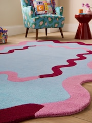 Eleanor Bowmer Blue Wiggle Border Wool Tufted Rug - Image 2 of 5