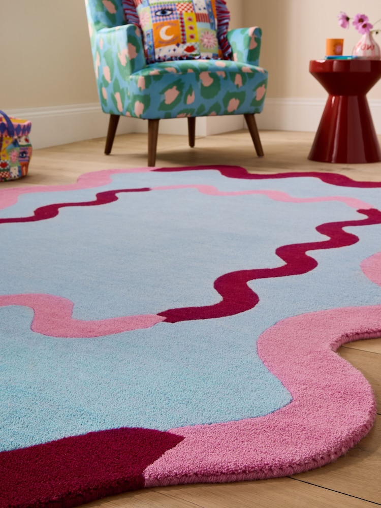 Eleanor Bowmer Blue Wiggle Border Wool Tufted Rug - Image 2 of 5