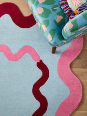 Eleanor Bowmer Blue Wiggle Border Wool Tufted Rug - Image 3 of 5