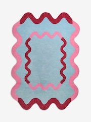 Eleanor Bowmer Blue Wiggle Border Wool Tufted Rug - Image 5 of 5