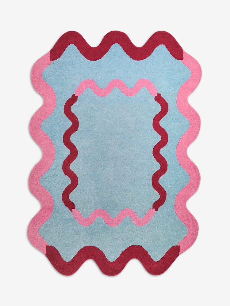 Eleanor Bowmer Blue Wiggle Border Wool Tufted Rug - Image 5 of 5