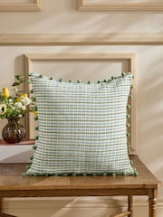 Nina Campbell Green Woven Pom Cushion - Image 1 of 5