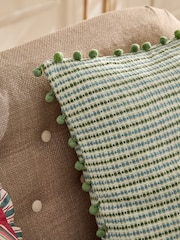 Nina Campbell Green Woven Pom Cushion - Image 3 of 5