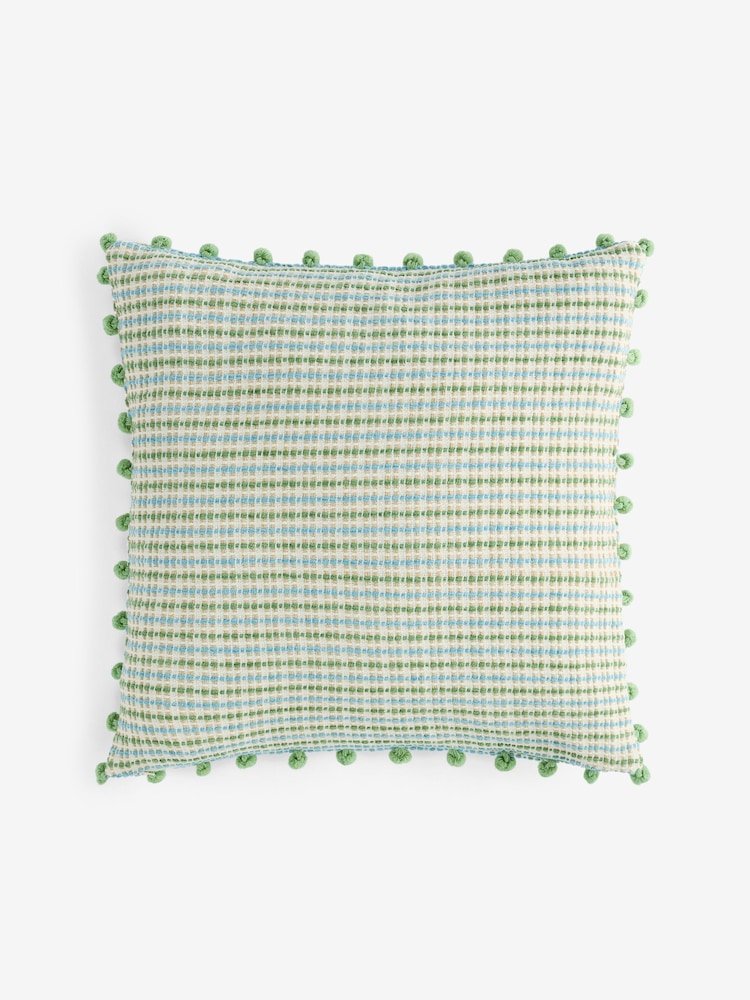 Nina Campbell Green Woven Pom Cushion - Image 5 of 5 Nina Campbell Green Woven Pom Cushion - Image 5 of 5