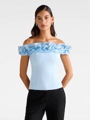 Forever New Blue Stephanie Ruffle Crepe Bustier Top - Image 1 of 1