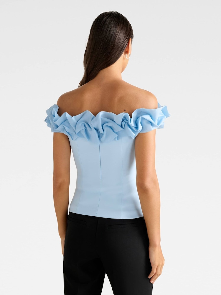 Forever New Blue Stephanie Ruffle Crepe Bustier Top - Image 2 of 5