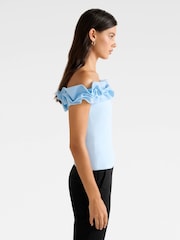 Forever New Blue Stephanie Ruffle Crepe Bustier Top - Image 4 of 5