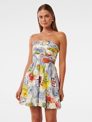 Forever New White Phoebe Contains Linen Strapless Bubble Hem Mini Dress - Image 1 of 5