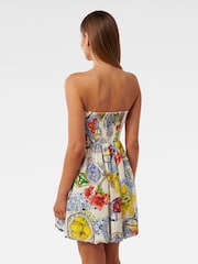 Forever New White Phoebe Contains Linen Strapless Bubble Hem Mini Dress - Image 2 of 5