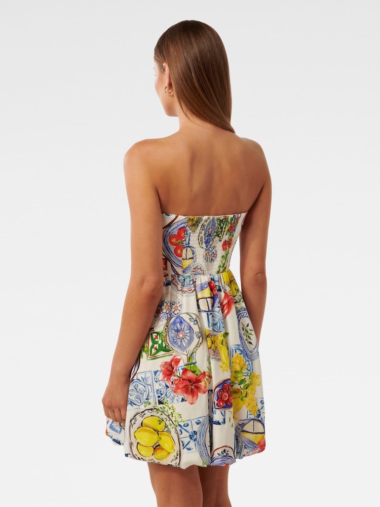 Forever New White Phoebe Contains Linen Strapless Bubble Hem Mini Dress - Image 2 of 5