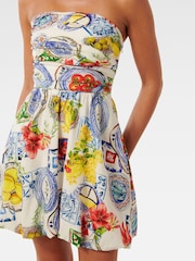 Forever New White Phoebe Contains Linen Strapless Bubble Hem Mini Dress - Image 3 of 5