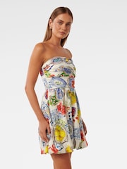 Forever New White Phoebe Contains Linen Strapless Bubble Hem Mini Dress - Image 4 of 5