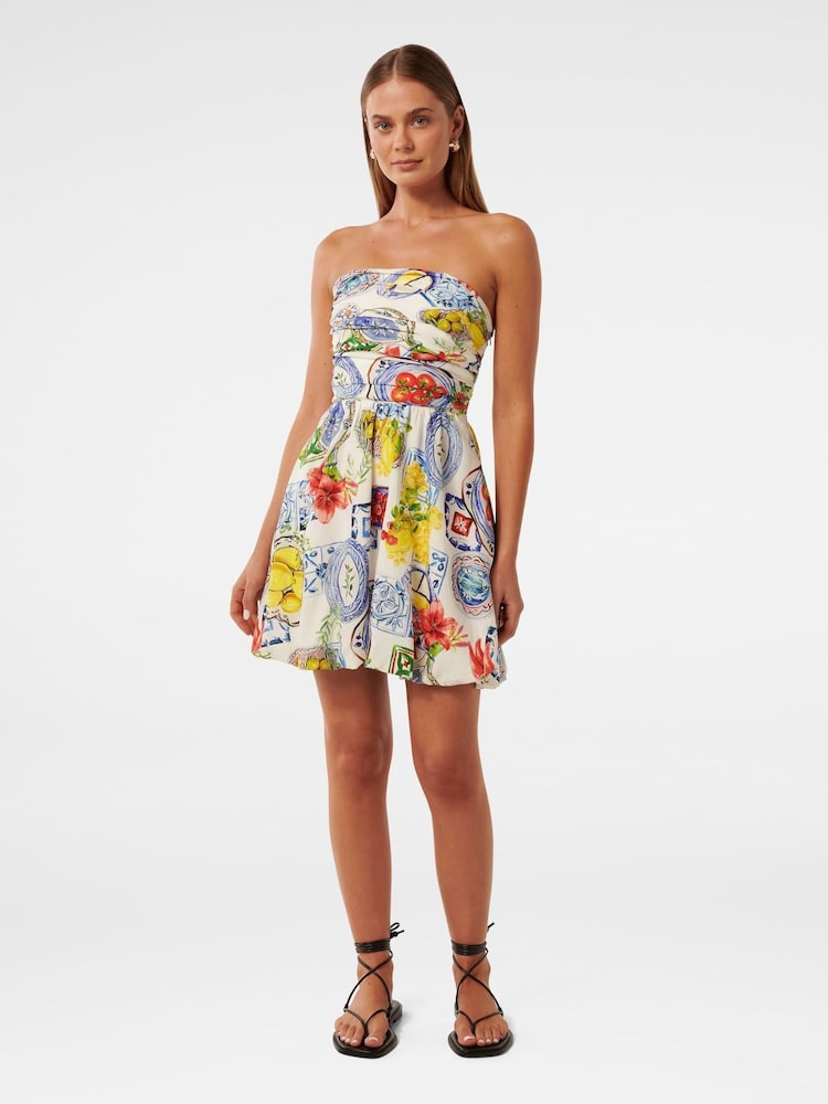 Forever New White Phoebe Contains Linen Strapless Bubble Hem Mini Dress - Image 5 of 5