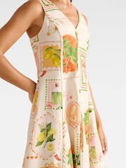Forever New Cream Mini Fran Fit & Flare Dress Contains Linen - Image 3 of 5