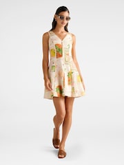 Forever New Cream Mini Fran Fit & Flare Dress Contains Linen - Image 5 of 5