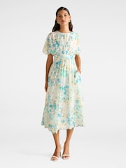 Forever New Cream Eve Contains Linen Scallop Trim Midi Dress - Image 1 of 4