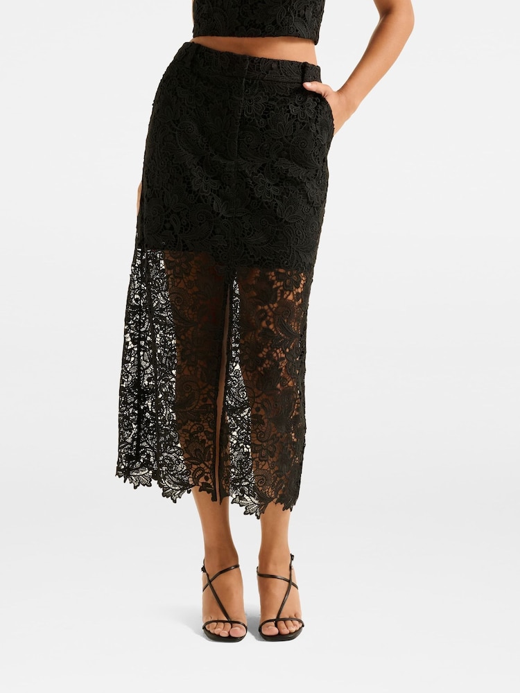 Forever New Black Lana Lace Midi Skirt - Image 1 of 5