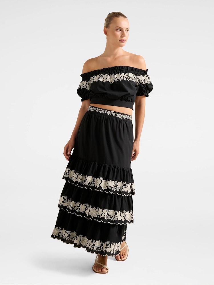 Forever New Black Blaire Embroidery Maxi Skirt - Image 5 of 5