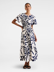 Forever New Blue Pure Linen Eleanor Petite Short Sleeves Midi Dress - Image 1 of 4