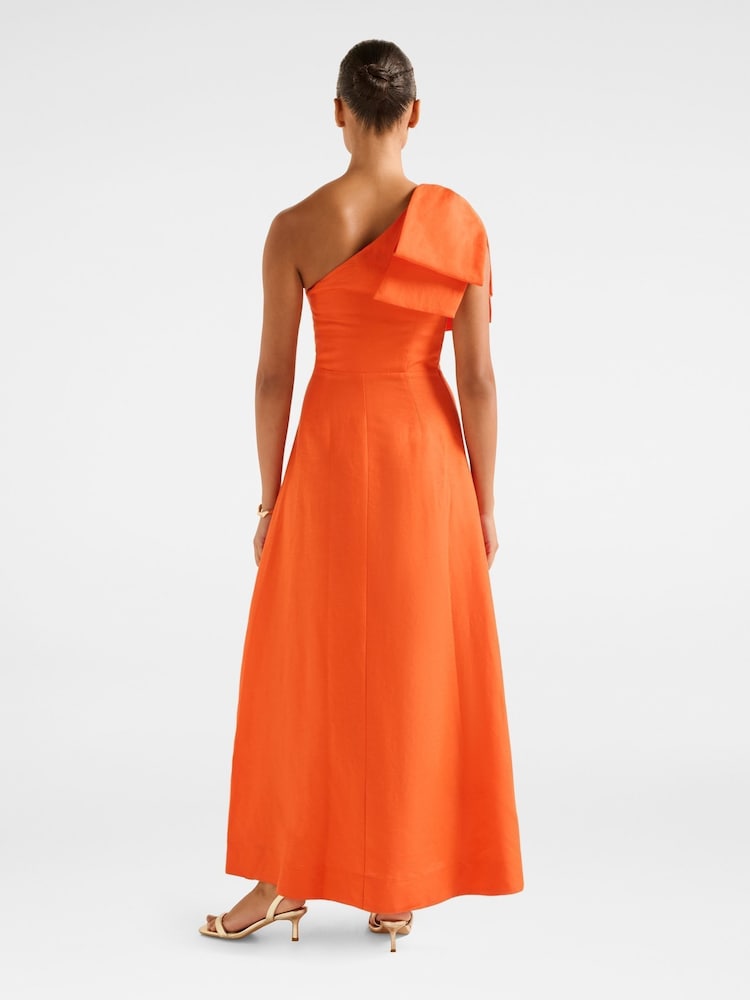 Forever New Orange Danni Asymmetrical Linen Blend Bow Midi Dress - Image 2 of 4