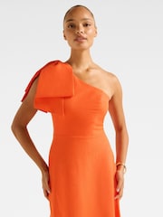 Forever New Orange Danni Asymmetrical Linen Blend Bow Midi Dress - Image 3 of 4