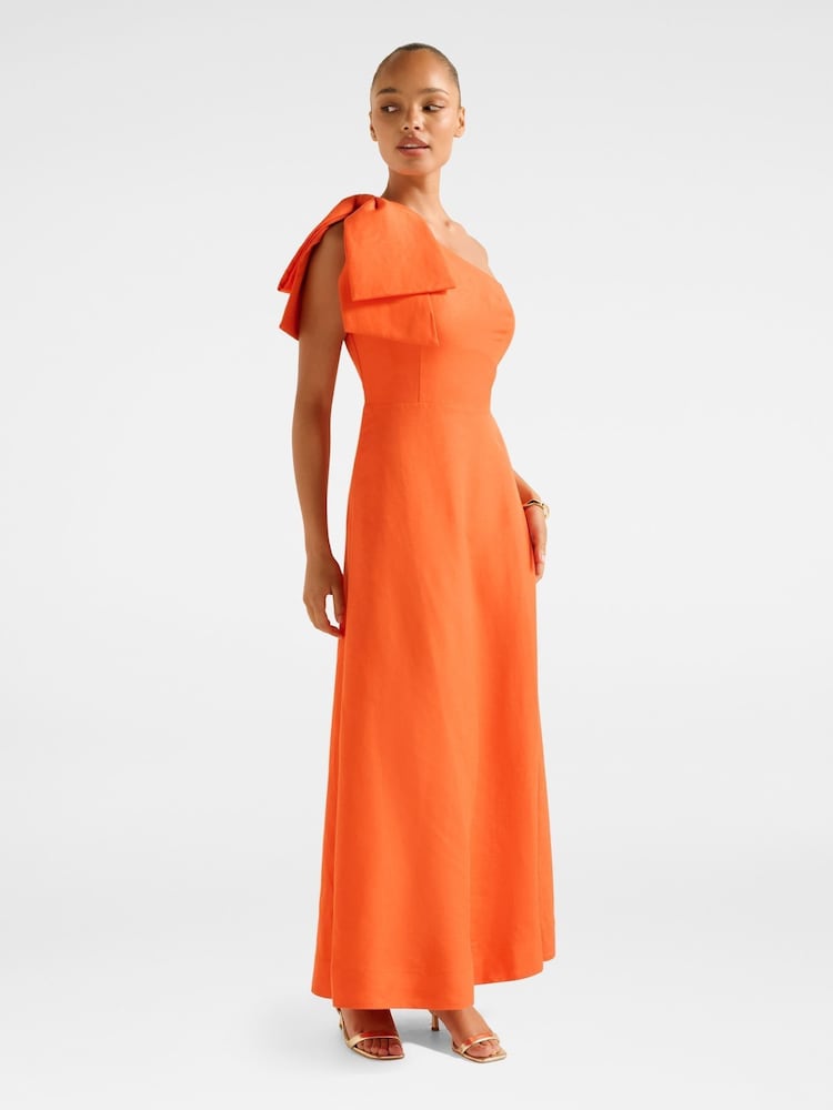Forever New Orange Danni Asymmetrical Linen Blend Bow Midi Dress - Image 4 of 4