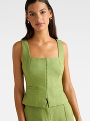Forever New Green Pure Linen Posey Square Neck Waistcoat - Image 3 of 5