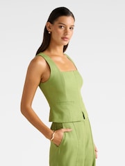 Forever New Green Pure Linen Posey Square Neck Waistcoat - Image 4 of 5