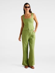 Forever New Green Pure Linen Posey Square Neck Waistcoat - Image 5 of 5