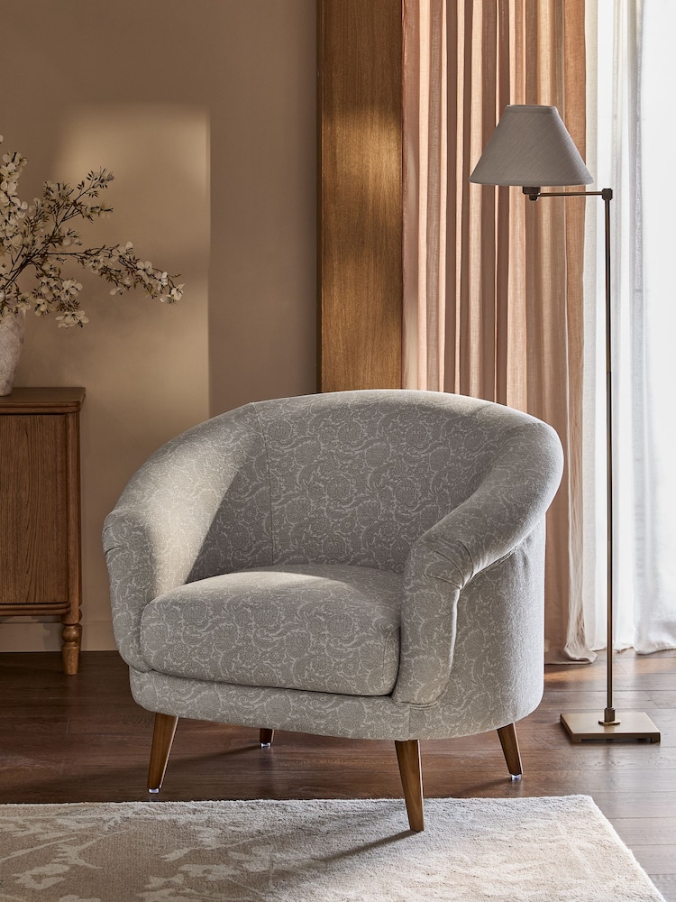 Relaxed Linen Look Woodblock Natural Digby Accent Chair - Image 1 of 9