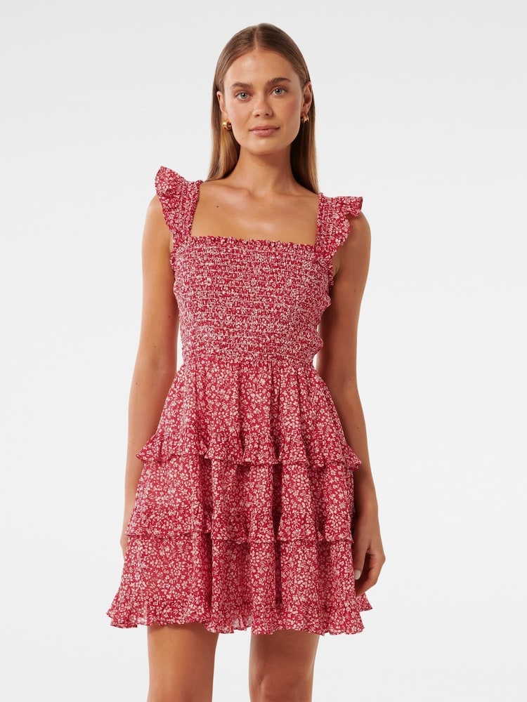 Forever New Red Odette Printed Cotton Mini Dress - Image 1 of 5
