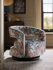 Opulent Velvet Tropical Print Ivy Swivel Accent Chair - Image 1 of 9