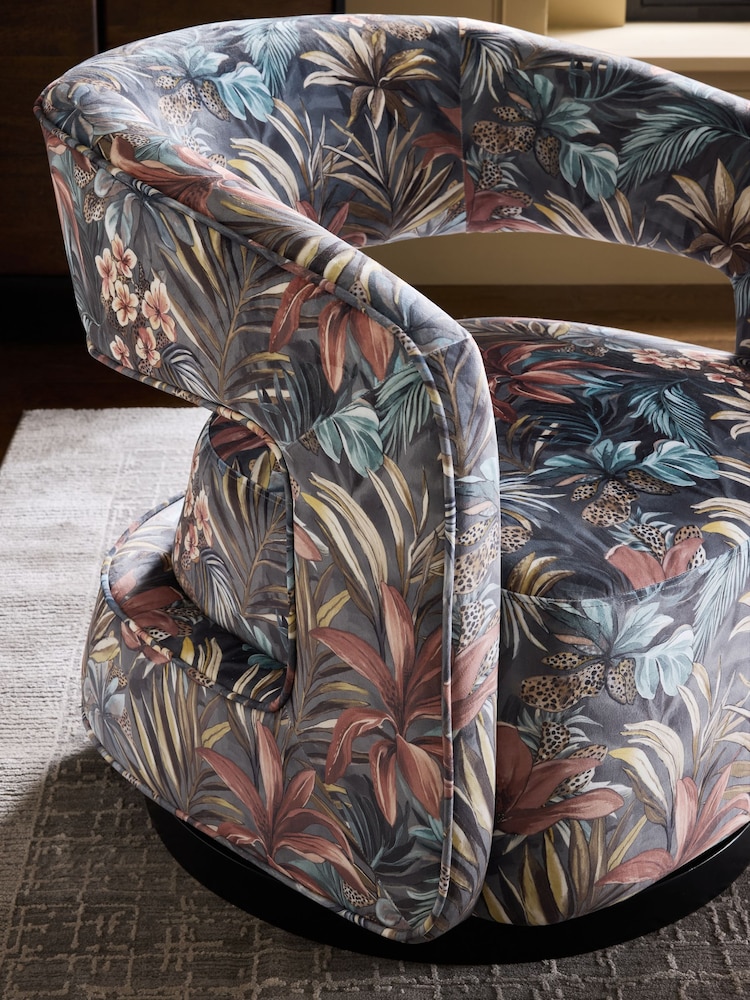 Opulent Velvet Tropical Print Ivy Swivel Accent Chair - Image 2 of 9
