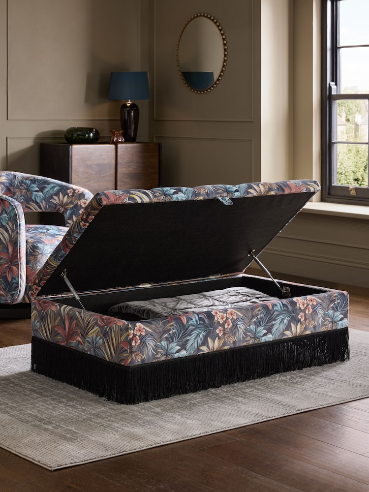 Opulent Velvet Tropical Print with Tassels Albury Large Footstool - Image 2 of 10