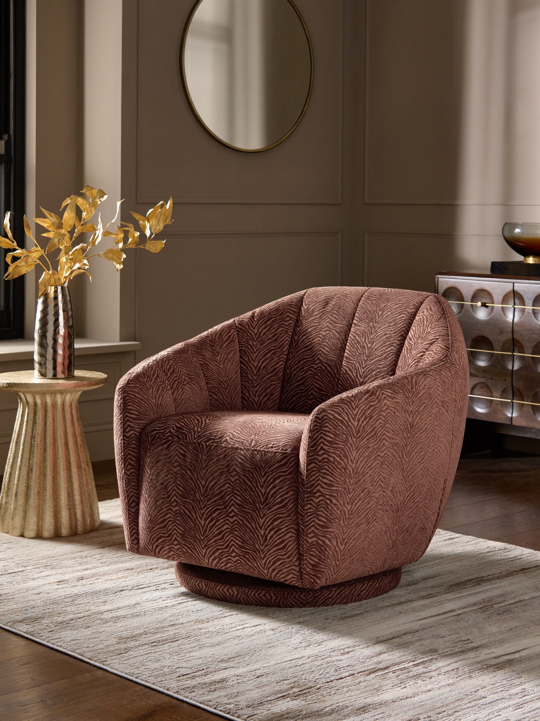 Buy Zebra Chenille Rust Brown Zane Swivel Accent Chair from the