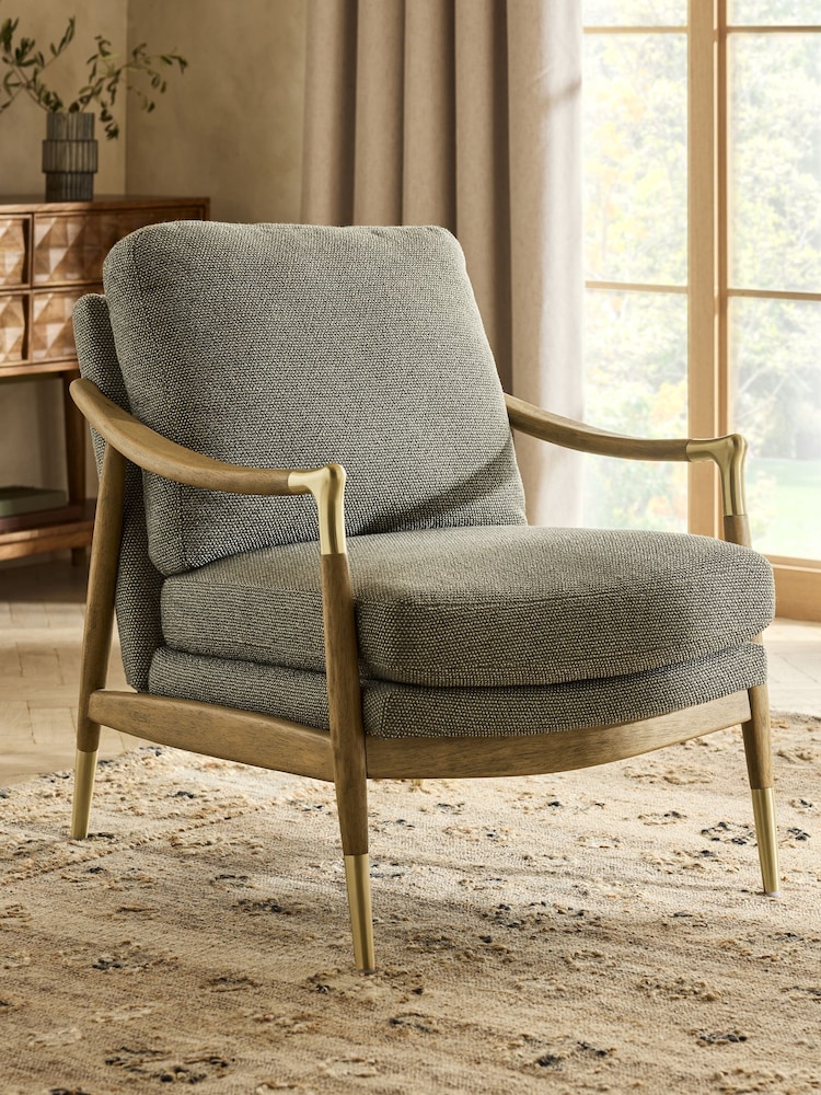 Dry Handle Boucle Sage Green Flinton Wooden Accent Chair - Image 1 of 11