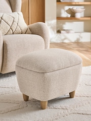 Textured Boucle Weave Mid Natural Malmo Storage Footstool - Image 1 of 7