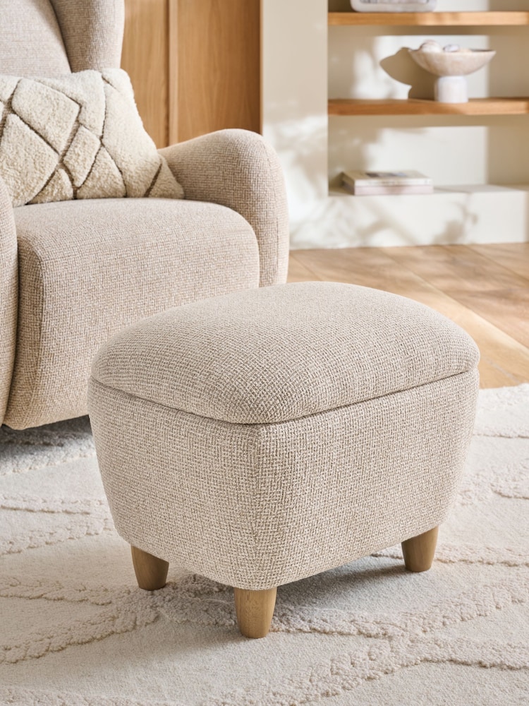 Textured Boucle Weave Mid Natural Malmo Storage Footstool - Image 1 of 7